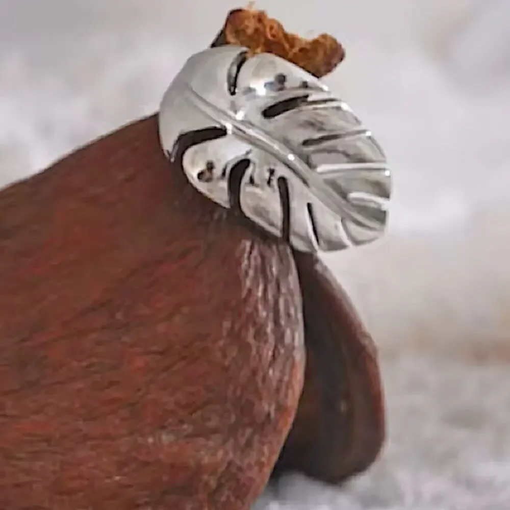 Silver Feather Leaf Leaves Ring Adjustable Stainless Steel Gold Plated